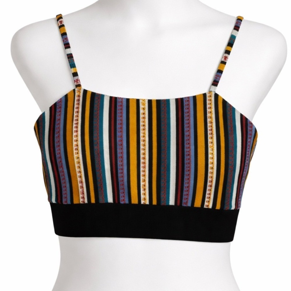 ZARA Womens Striped Knit Crop Top‎ Spaghetti Strap Square Neck Boho Size M
